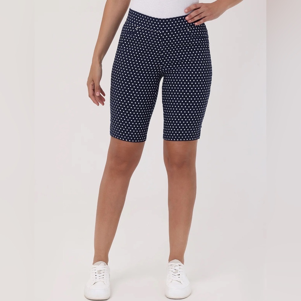 Sears 16W Navy Blue Polka Dot Stretchy Bermuda Shorts Pull on